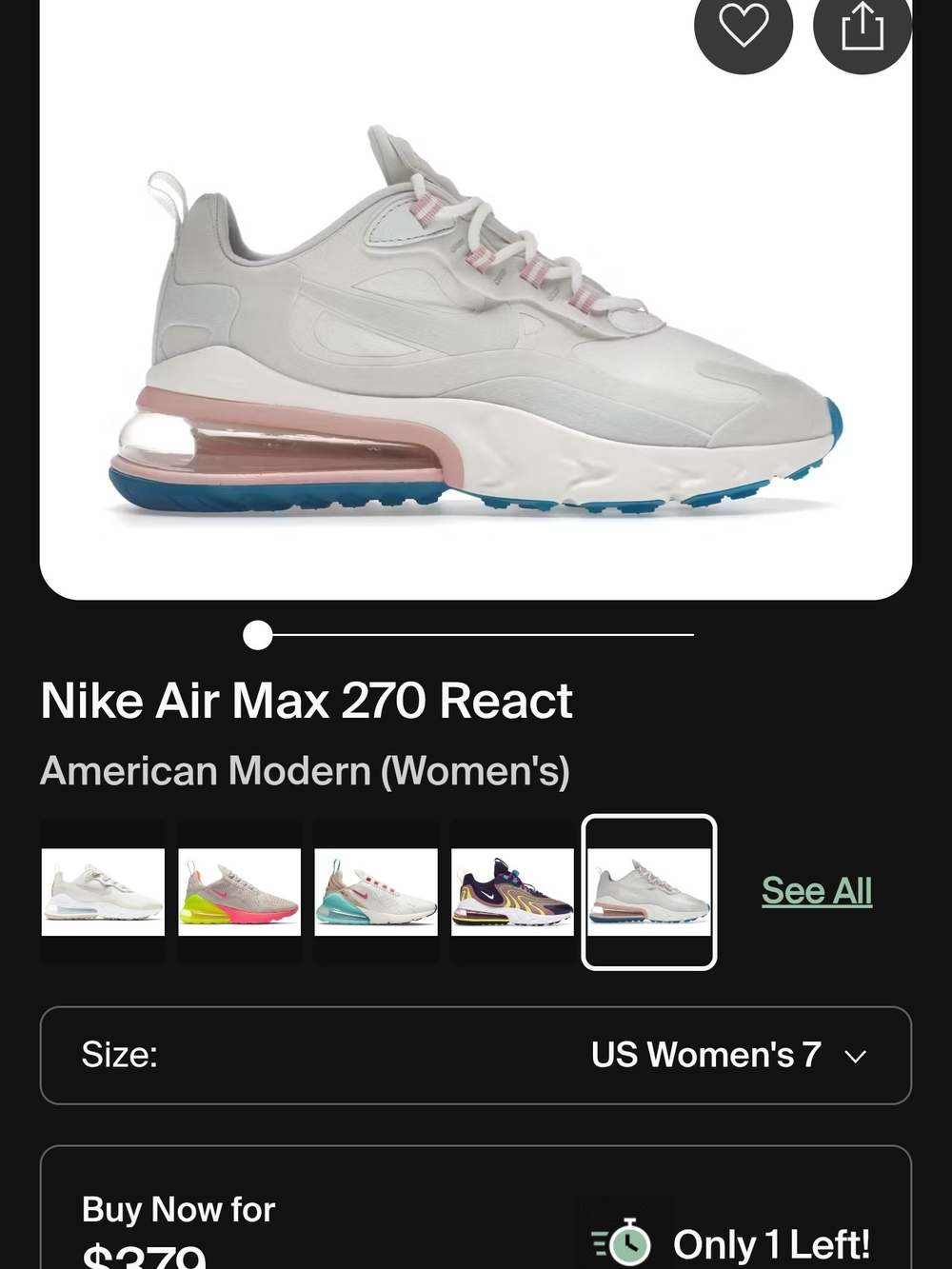 Nike Air Max 270 React Women’s Size 9.5